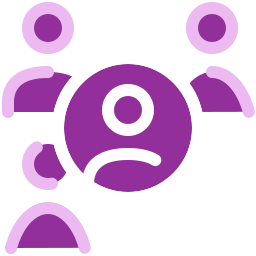 Cartoon group with magnifying glass